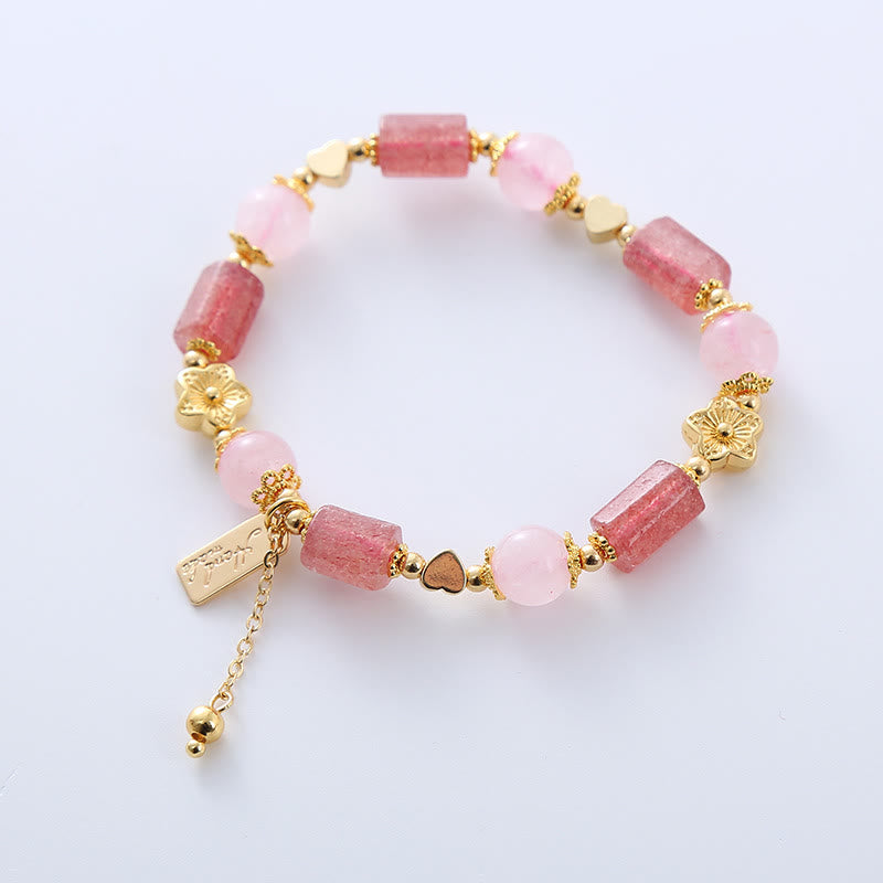 Buddha Stones Erdbeerquarz Rosa Kristall Liebesherz Blume Positives Armband - image 1