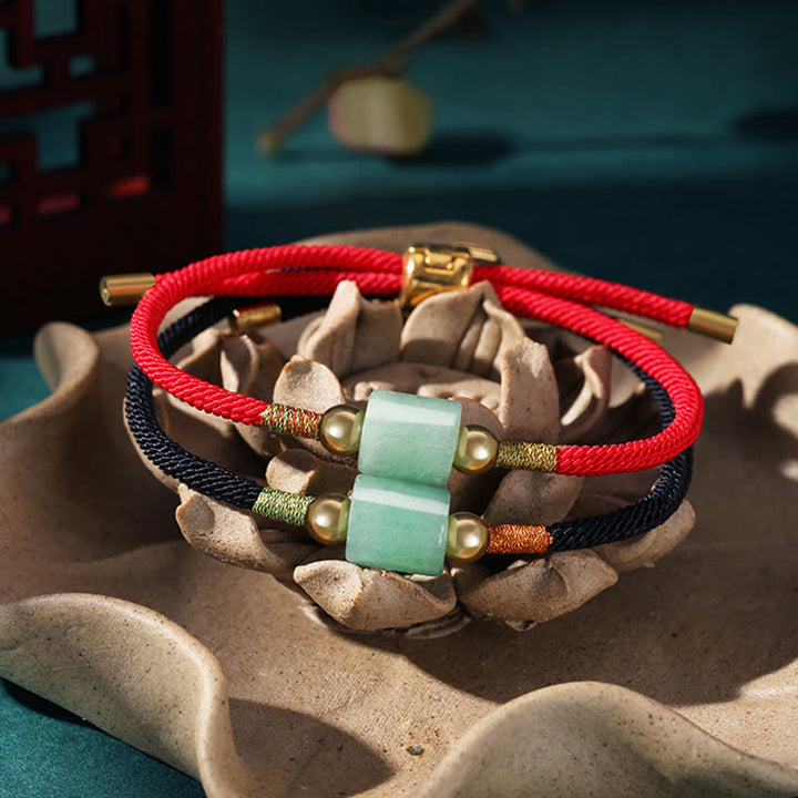 Buddha Stones Tibet Handgefertigtes grünes Aventurin- und rotes Malachit-Glücksschutz-Armband aus geflochtenem Seil