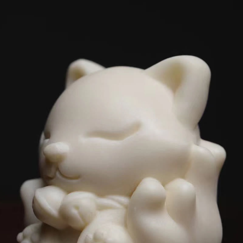 Buddha Stones, Mini-Neunschwänziger Fuchs, Elfenbein, Frucht, Sandelholz, grünes Sandelholz, Segensdekoration
