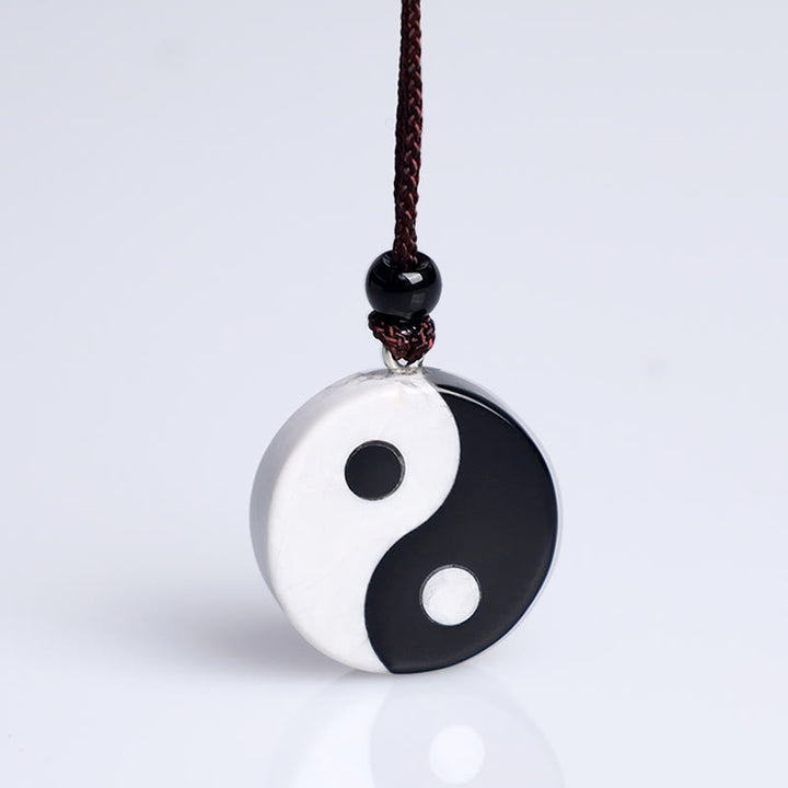 Buddha-Steine, natürlicher schwarzer Obsidian, Weiß Türkis, Yin Yang, Erfüllung, Stärke, Halskettenanhänger