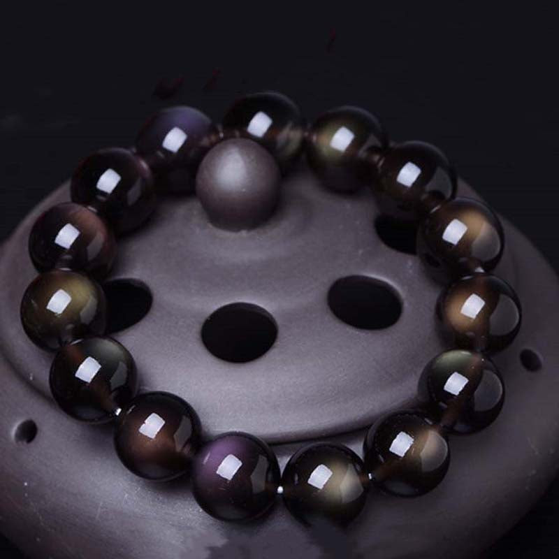 Positives Armband aus natürlichem Regenbogen-Obsidian von Buddha Stones