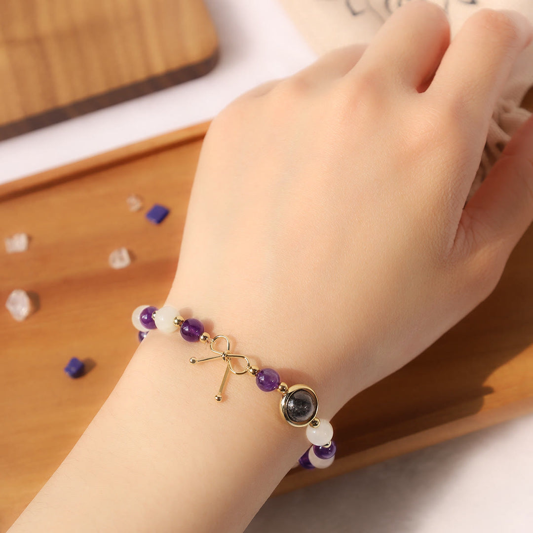 Amethyst Katzenauge Schwarzes Rutilquarz spirituelles Perlenarmband - image 4