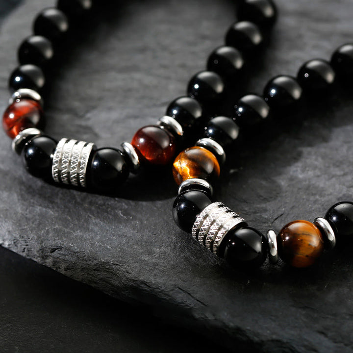 Buddha Stones natürliches schwarzes Obsidian-Tigerauge-Armband zur Krafterfüllung