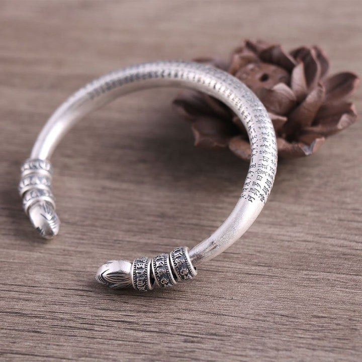 Buddha Stones 999 Sterling Silber Herz Sutra Om Mani Padme Hum Gravur Frieden Reinheit Armband Armreif - image 2
