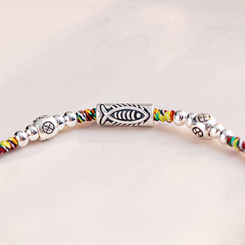 Buddha Stones 925 Sterling Silber Luck Koi Fisch geflochtene bunte Schnur Armband Fußkettchen - image 8