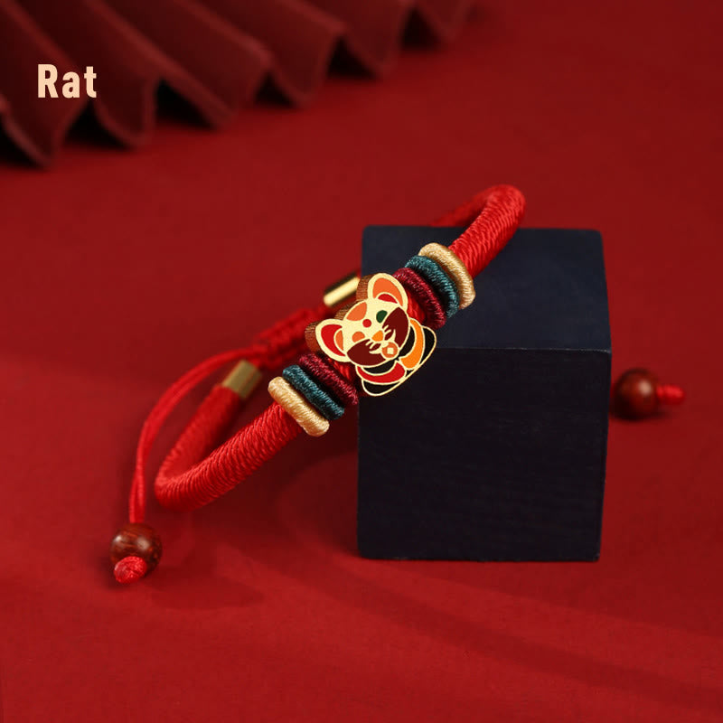 Buddha Stones Handgefertigtes geflochtenes rotes Armband aus 925er-Sterlingsilber, Jahr des Drachen, niedliches chinesisches Sternzeichen, Glück - Ratte (Handgelenkumfang 14–19 cm) - image 9