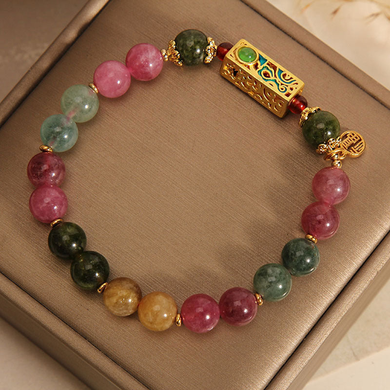 Buntes Turmalin-Charm-Armband mit positivem Fu-Charakter von Buddha Stones