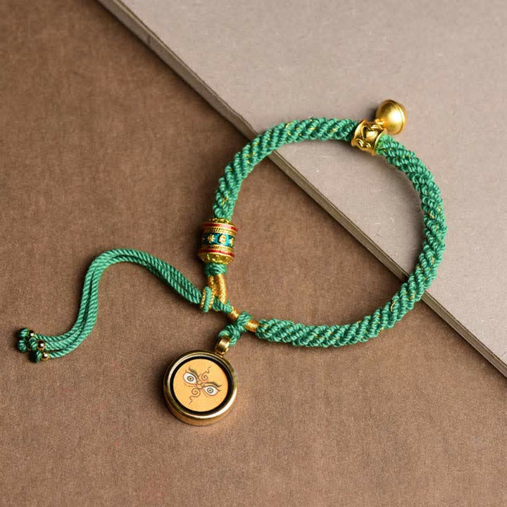 Buddha Stones tibetischen fünf Gott des Reichtums Thangka Glück Gebetsrad Glocke Zopf String Armband