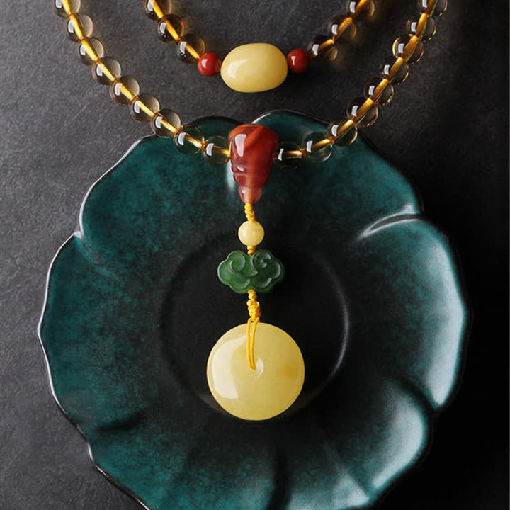 108 Mala-Perlen, natürlicher Citrin-Bernstein, Friedensschnalle, roter Achat, PiXiu-Schutz-Charm-Armband - image 6