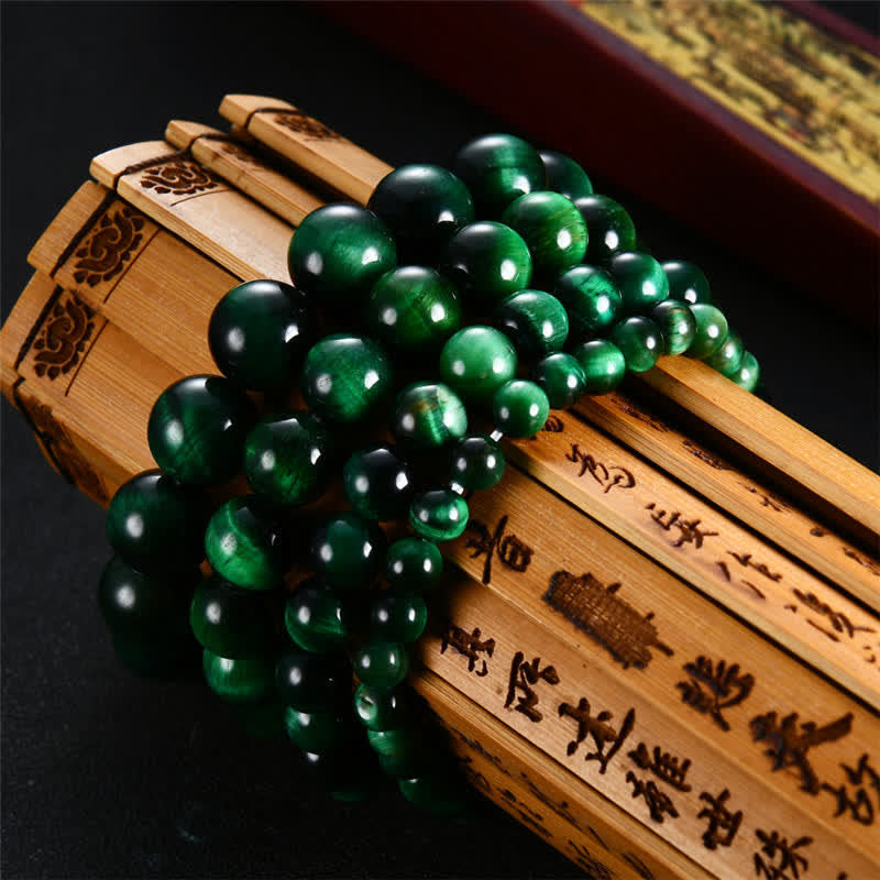 Buddha Stones natürliches grünes Tigerauge-Stärke-Armband
