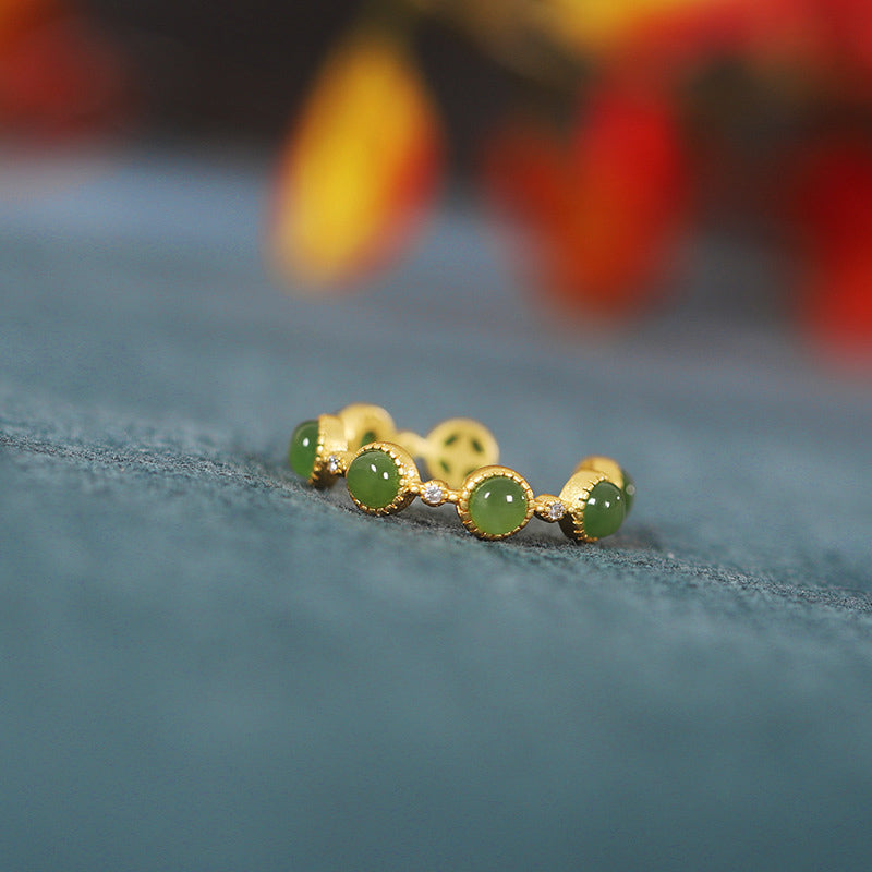 Buddha Stones Healing Calm Ring, verstellbarer Jade, Zyanblau - image 9