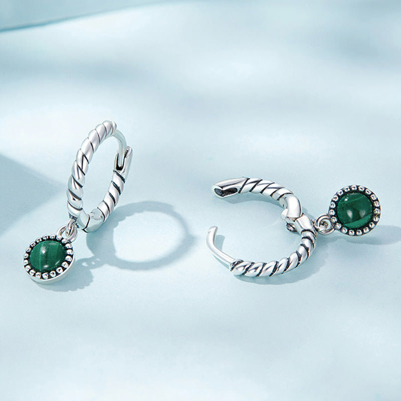 925 Sterling Silber Runde Malachit Anti-Angst-Tropfenohrringe - image 8