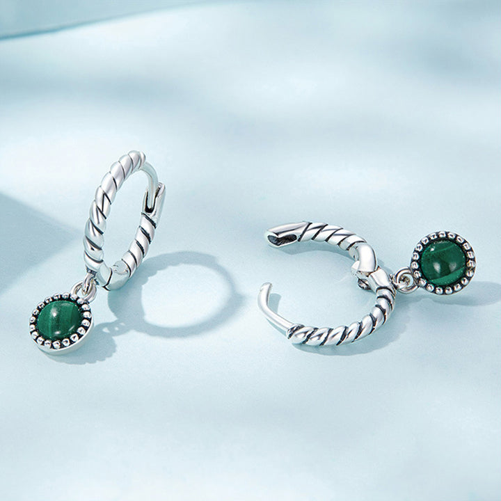 925 Sterling Silber Runde Malachit Anti-Angst-Tropfenohrringe - image 8