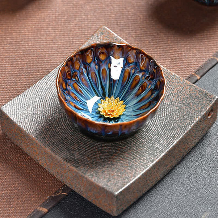 Teetasse aus Keramik mit Buddha Stones , Lotus, Pfau, Drache, Phönix, Koi-Fisch, eingelegte Teetassen, 120 ml - image 7