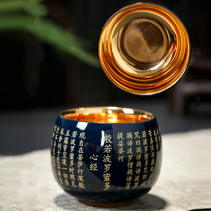 Keramik-Teetasse, Motiv: Buddha Stones, Herz-Sutra, großes Mitgefühl, Mantra, Kung-Fu-Teetasse