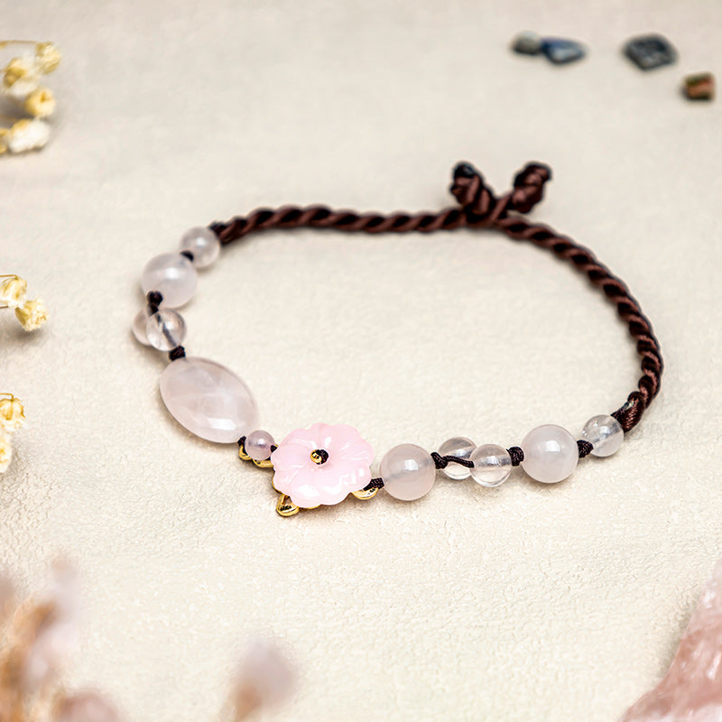 Das beruhigende Fußkettchen „Blume der Liebe“ mit rosa Kristallen - Rosa Kristall (Beruhigend ♥ Wärme) - image 0