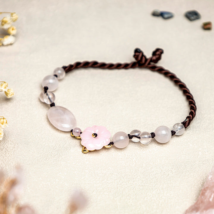 Das beruhigende Fußkettchen „Blume der Liebe“ mit rosa Kristallen - Rosa Kristall (Beruhigend ♥ Wärme) - image 0