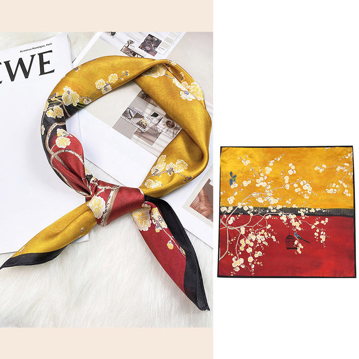 Halstuch mit Buddha Stonesn, pastorale Szene, Heißluftballon, Frühlingsblüten, 100 % Maulbeerseide - image 26