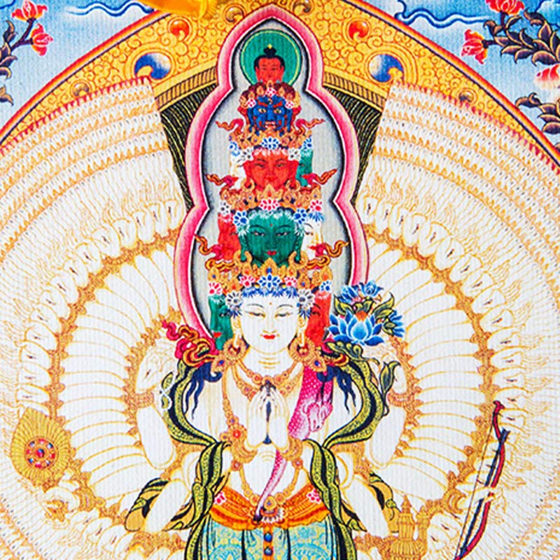 Buddha Stones, tibetische tausendhändige Avalokitesvara-Thangka-Segensdekoration mit Rahmen