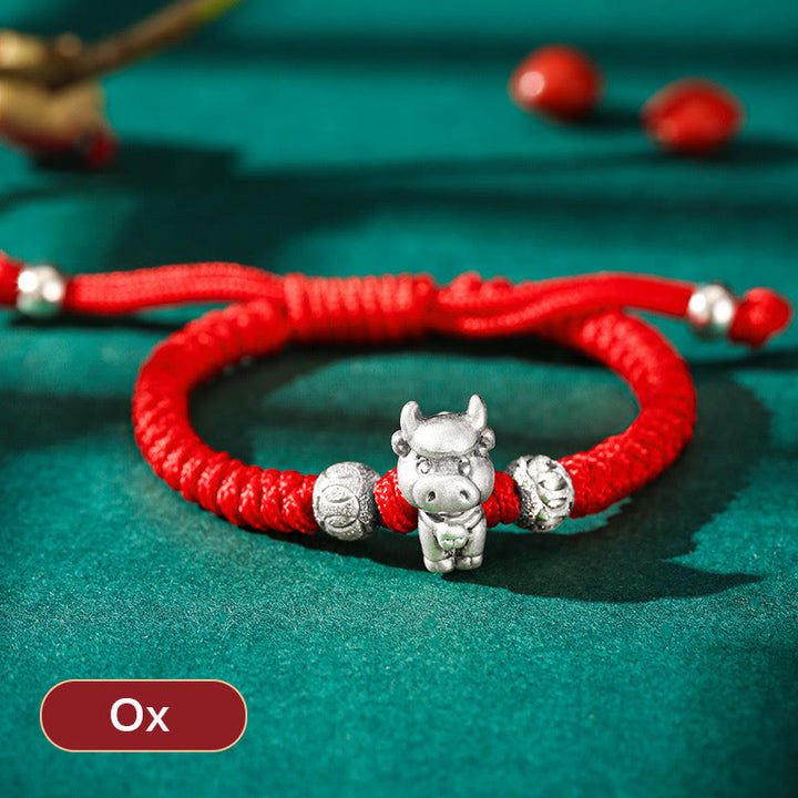Buddha Stones 999 Sterling Silber Chinesisches Sternzeichen Rotes Seil Glück Handgefertigtes Kinderarmband - Ochse (Armbandgröße 12+4cm) - image 6