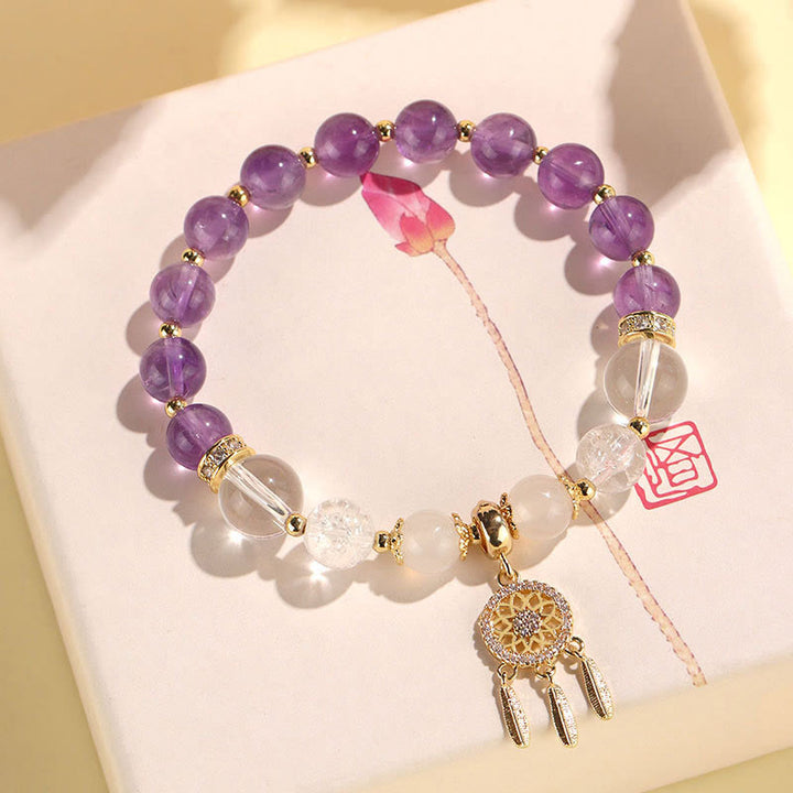 Buddha Stones Grüner Erdbeerquarz Amethyst Kristall Traumfänger Heilung Armband