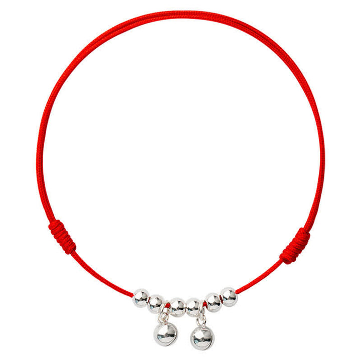 Buddha Stones 925 Sterling Silber Red String Braid Bell Charm Fußkettchen