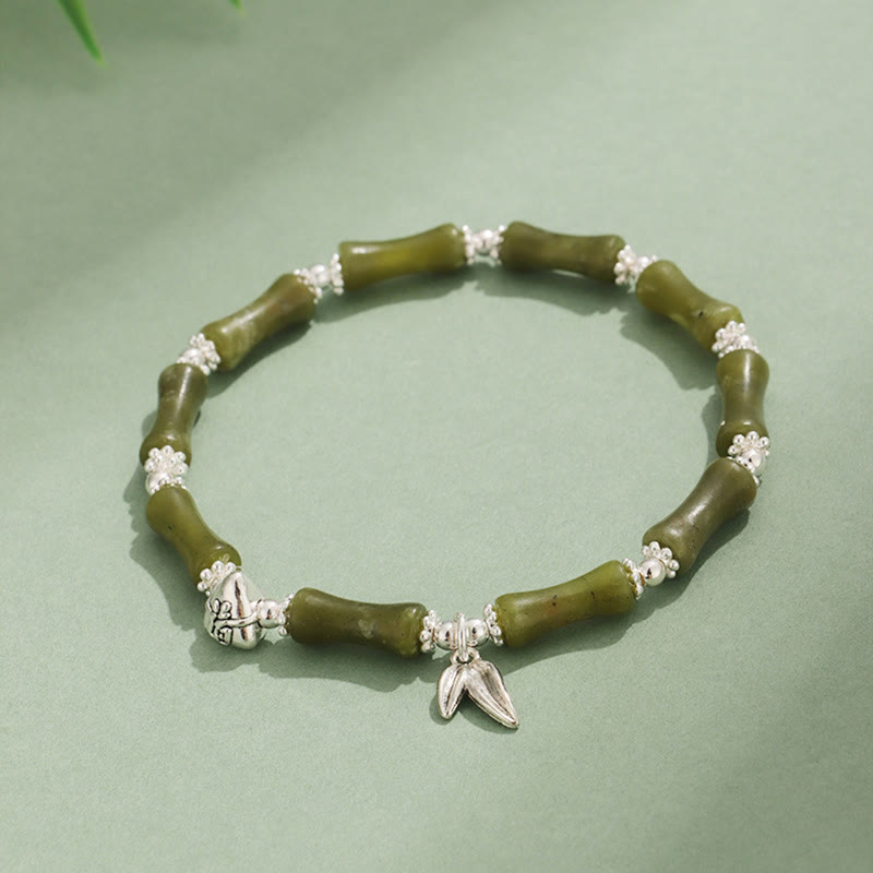 Buddha-Steine Peridot Weiß Jade Erdbeerquarz Grüner Aventurin Bambus Fu Charakter Glücksarmband