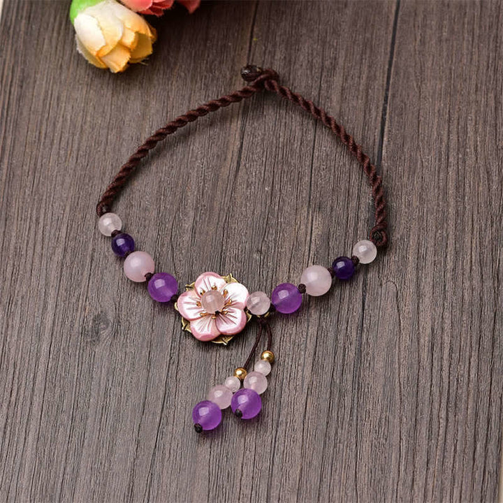 Buddha Stones Natürliches Amethyst-Rosenquarz-Kristall-Charm-Glücksheilungs-Fußkettchen - image 0