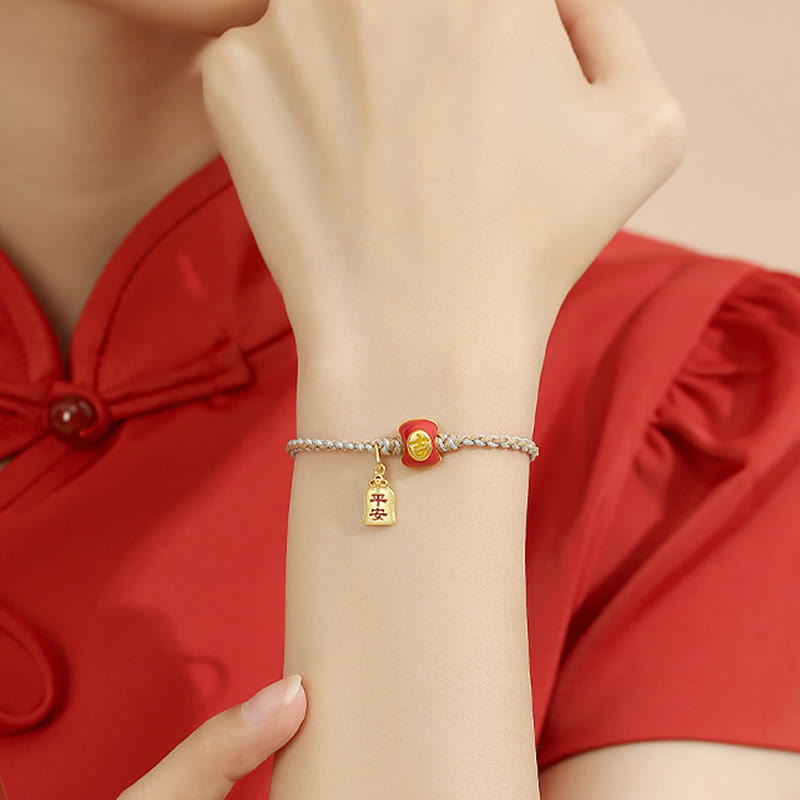 Buddha Stones 925 Sterling Silber Handgefertigtes, verheißungsvolles chinesisches Schriftzeichen Segen geflochtenes Schnurarmband - image 8