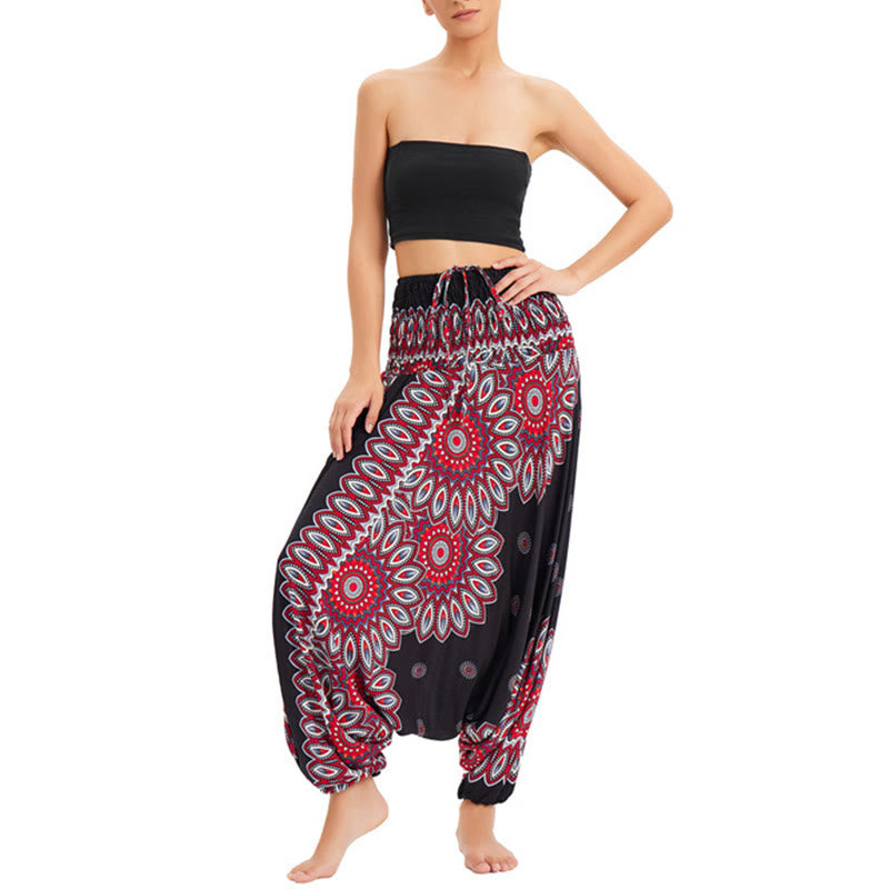 Buddha Stones Zwei Stile Tragen Sonnenblumen Locker Gesmokt Haremshose Overall Hohe Taille Hose