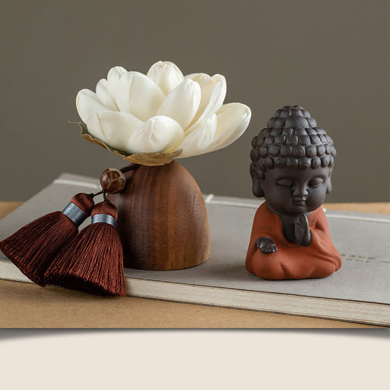 Schwarze Pfirsichholz-Buddha-Blumen-Calm-Cure-Dekorationen - Kleiner Tathagata - image 1