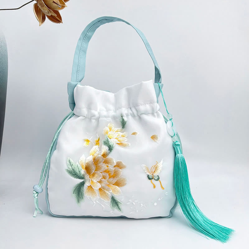 Buddha Stones Suzhou Stickerei Hase Lotus Epiphyllum Päonie Magnolie Seide Tote Crossbody Tasche Schultertasche Handtasche