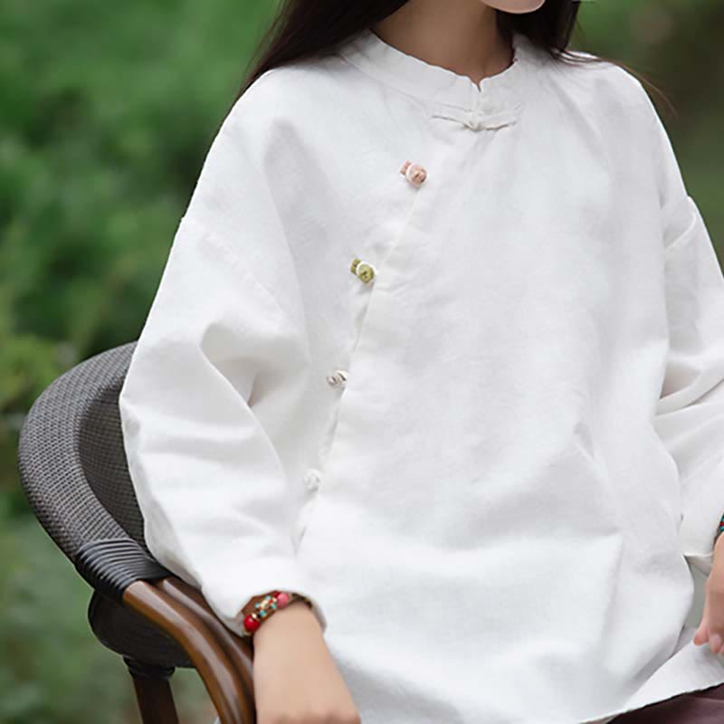 Buddha Stones Ramie Leinen Bluse Damen Shirt Top Chinesische Hanfu Stil Kleidung