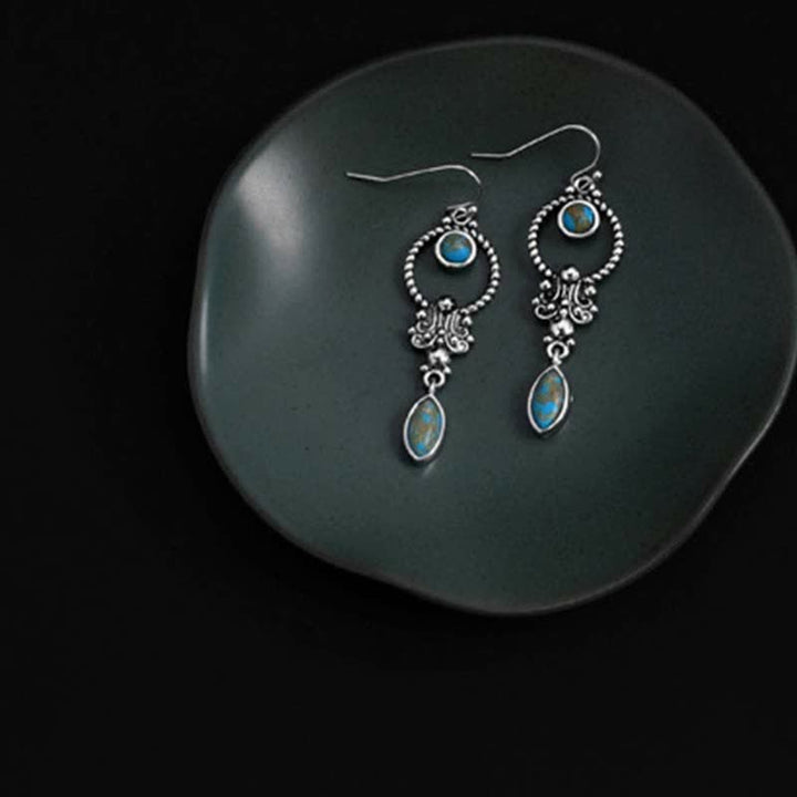 Buddha Stones aus 925er Sterlingsilber mit Haken, Vintage-Kupferplattierung, Türkis-Wassertropfenmuster, tropfenförmig, ausgewogen - image 3