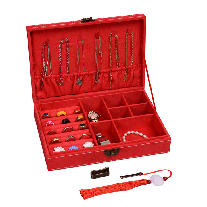 Buddha Stones, schlichtes Design, Schmuckschatulle, Organizer, einlagige Flanell-Schmuckaufbewahrungsbox mit Schloss - Rot 28 cm x 19 cm x 6,5 cm - image 25