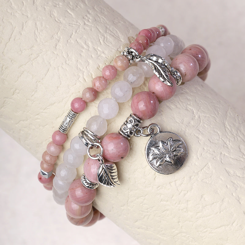 Buddha Stones 3-teiliges Armband aus natürlichem Quarzkristall mit Perlen und Heilenergie, Lotus