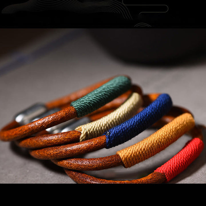 Armband mit Buddha Stonesn, tibetischem Leder, handgefertigt, fünf Elemente, Glücksgeflecht, Schnalle - image 16