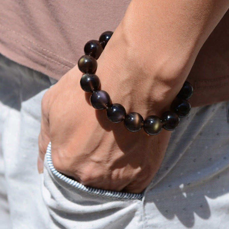 Positives Armband aus natürlichem Regenbogen-Obsidian von Buddha Stones