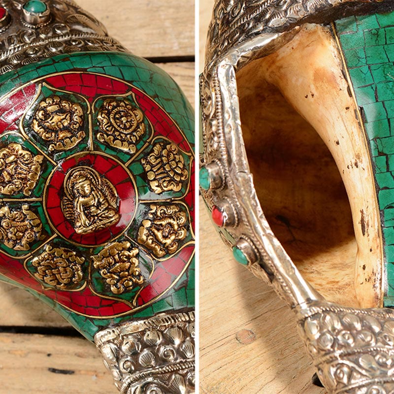 Tibetische handgefertigte gravierte Shankha Doppel-Dorje-Buddha-Muschelmuschel, Reichtum, positive Dekoration - image 12