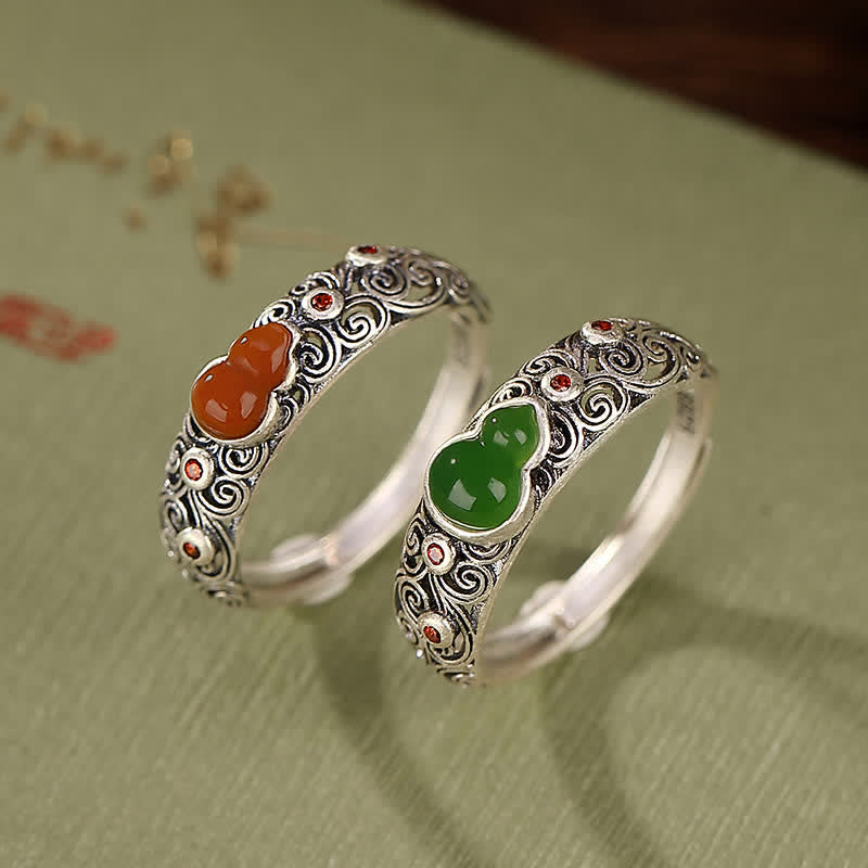 Ring aus 925er-Sterlingsilber, roter Achat, Cyan-Jade-Kürbis, glückverheißender Segen - image 1