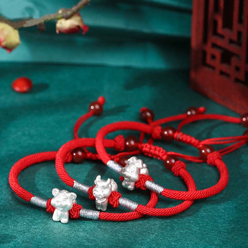 Buddha Stones Armband aus 999er-Sterlingsilber, chinesisches Sternzeichen, Glück, Stärke, rote Schnur - image 9