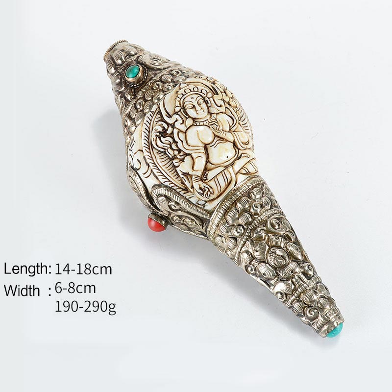 Tibetische handgefertigte gravierte Shankha-Buddha-Muschelmuschel, Reichtum, positive Dekoration - Weiße Tara - image 2