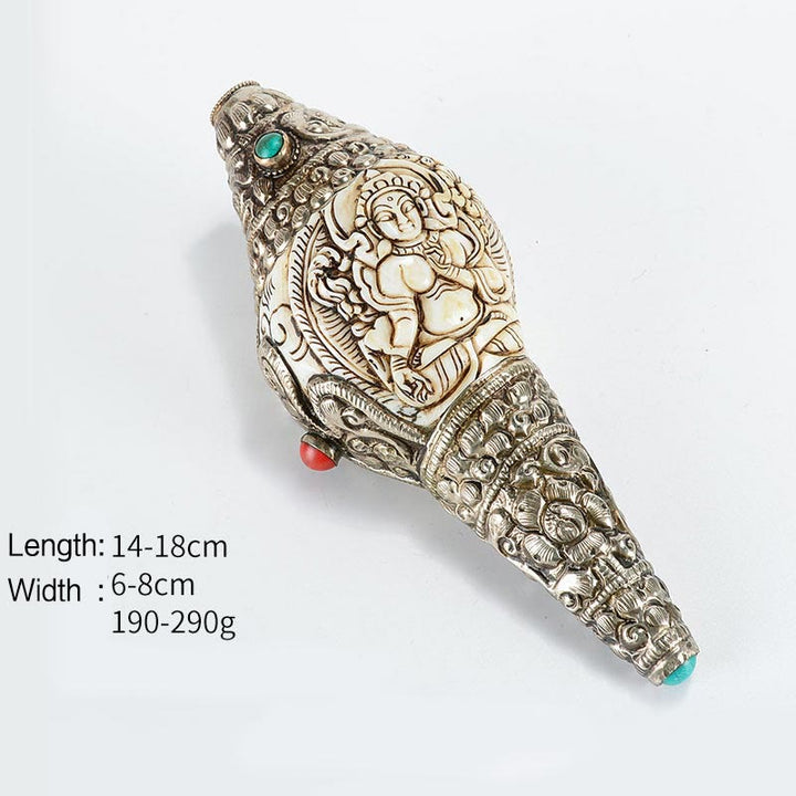 Tibetische handgefertigte gravierte Shankha-Buddha-Muschelmuschel, Reichtum, positive Dekoration - Weiße Tara - image 2