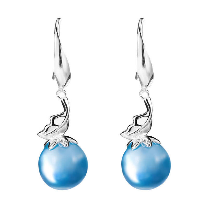 Buddha Stones 925 Sterling Silber natürliche Aquamarin Blatt Blume Frieden Ohrringe Halskette - image 7