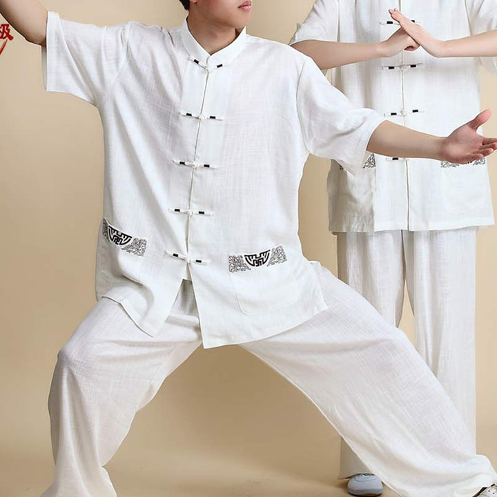 Buddha Stones, Meditation, Zen-Gebet, spirituelle Tai-Chi-Qigong-Praxis, Unisex-Stickerei-Kleidungsset - Kurzarm, weiße Stickerei - US14， UK/AU18，EU46 (3XL) - image 21