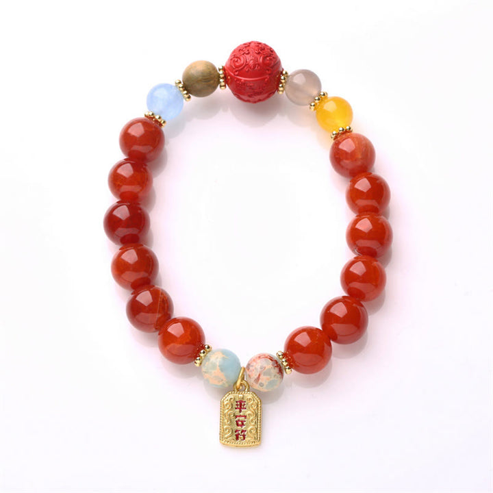 Buddha-Steine, natürlicher roter Achat, Friedens-Talisman, Fu-Charakter, Drachenschwanz, Vertrauens-Charm-Armband