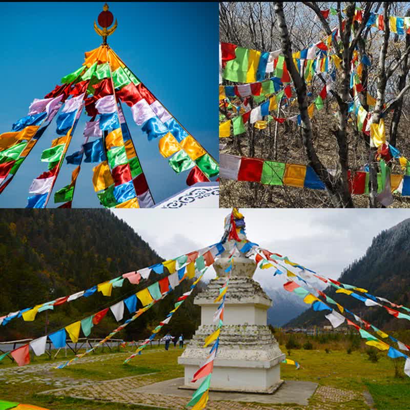 Tibetische 5-Farben-Windpferd-Buddha-Tara-Schriften, heilende, glückverheißende Outdoor-Gebetsfahne