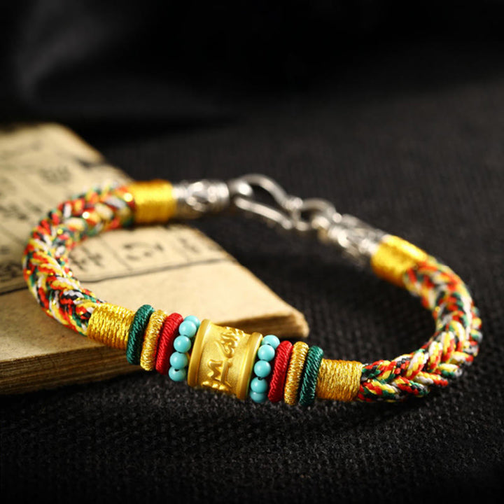 Buddha Stones Tibet 999 Gold Om Mani Padme Hum Handgefertigtes achtfädiges Friedensknoten-Glücksarmband - image 12