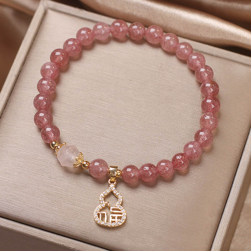 Buddha Stones Armband, Motiv: Erdbeerquarz, Kürbis, Fu, positiver Charm