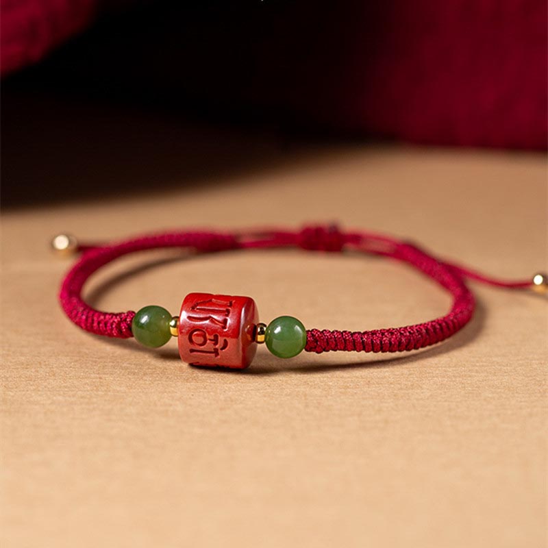 Armband aus geflochtenem Seil von Buddha Stones Tibetan Cinnabar Om Mani Padme Hum mit Gravur und Segen